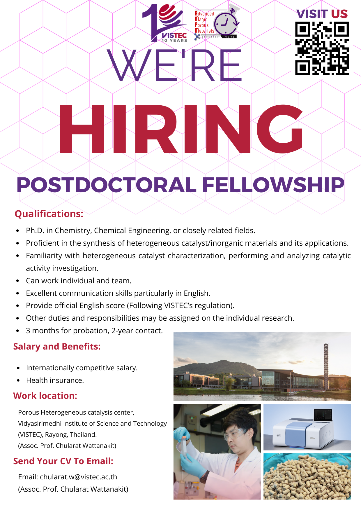 Postdoctoral Fellowship Opportunity at the Porous Heterogeneous Catalysis Center, VISTEC