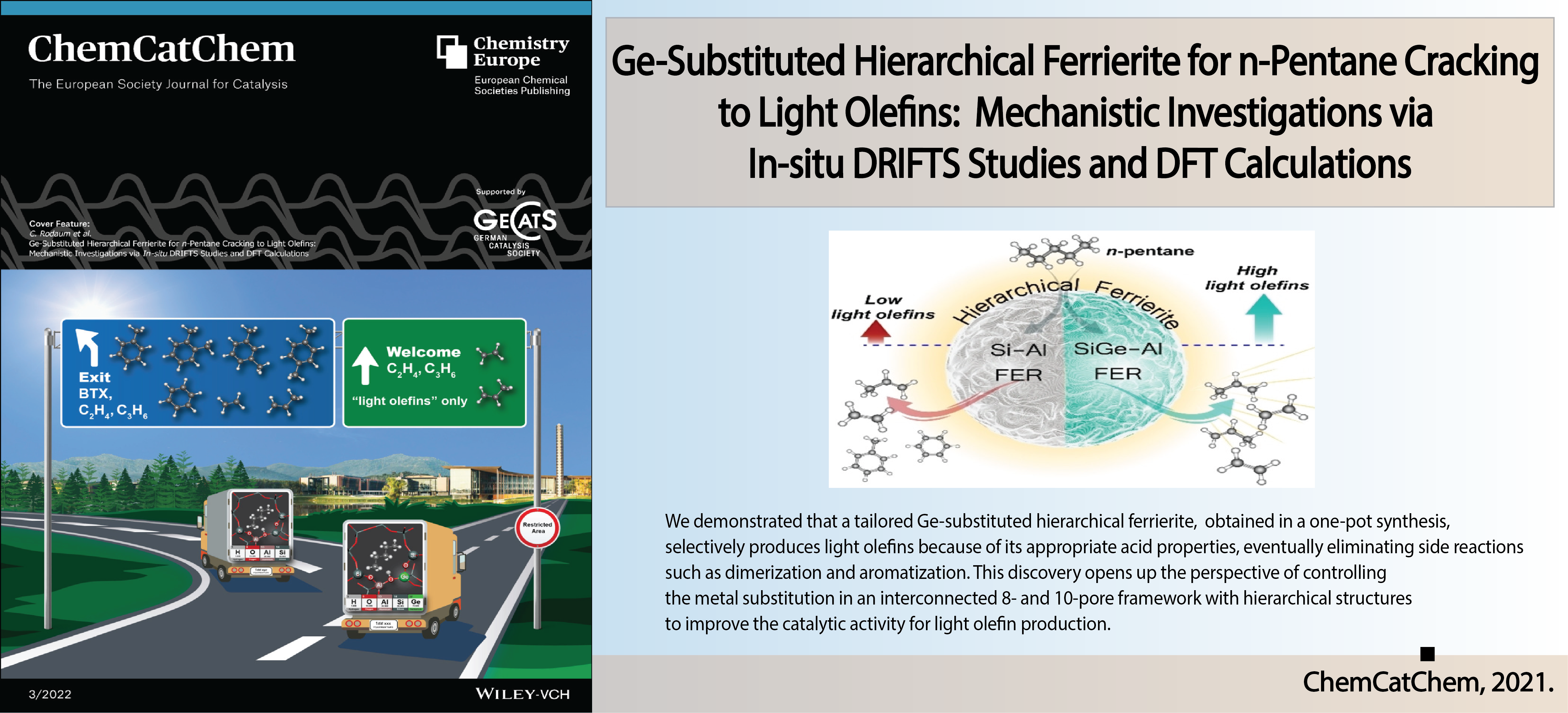 Ge‐Substituted Hierarchical Ferrierite for n‐pentane Cracking to Light Olefins: Mechanistic Investigations via In‐situ DRIFTS Studies and DFT Calculations 